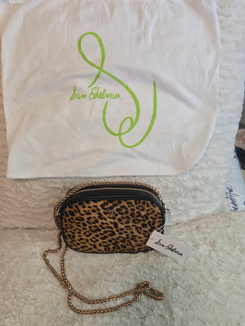 Sam Edelman 100% Calf Hair Crossbody with Gold Chain Strap